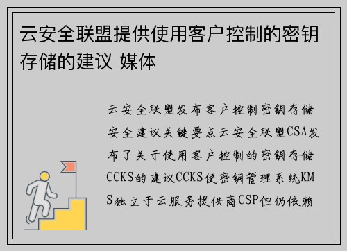 云安全联盟提供使用客户控制的密钥存储的建议 媒体